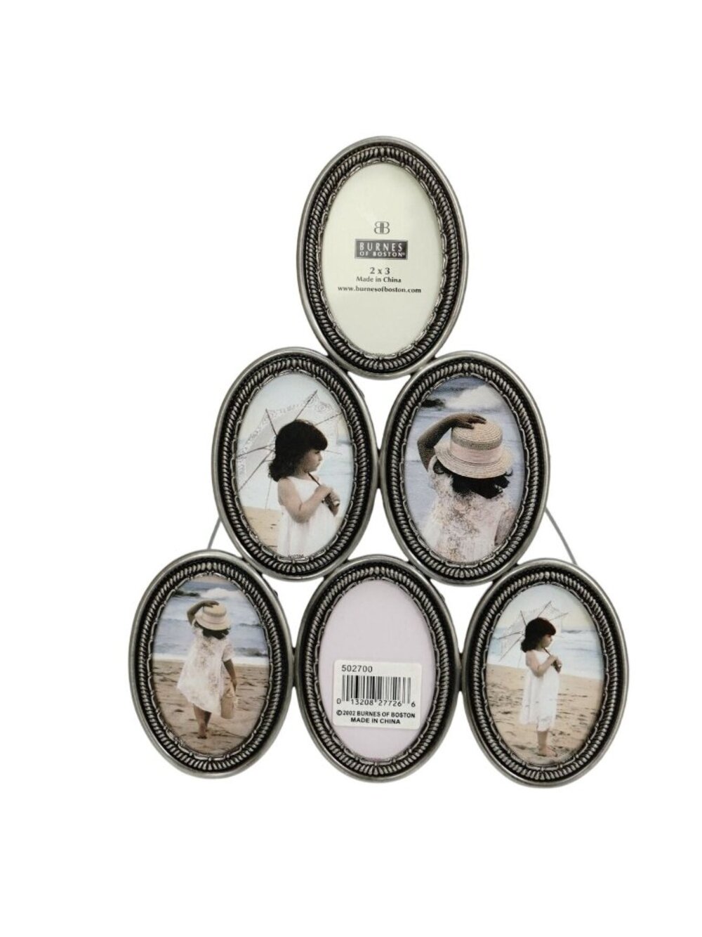 Burnes of Boston Oval Picture Frame 6 Pictures 2x3 Silver Tone Metal